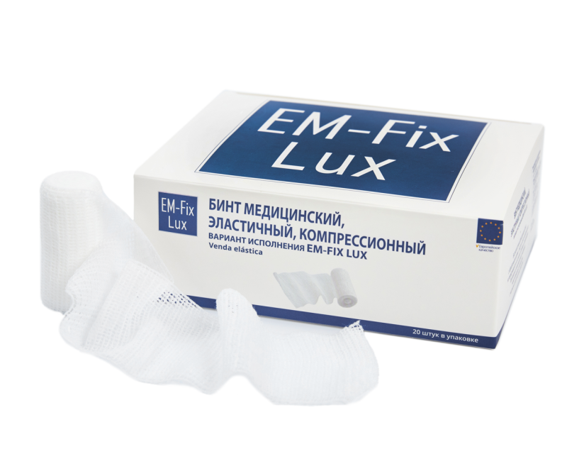 Бинт медицинский эластичный компрессионный  вариант исполнения EM-Fix Lux,размер 6 см х 4м, цвет белый, уп. 20 шт